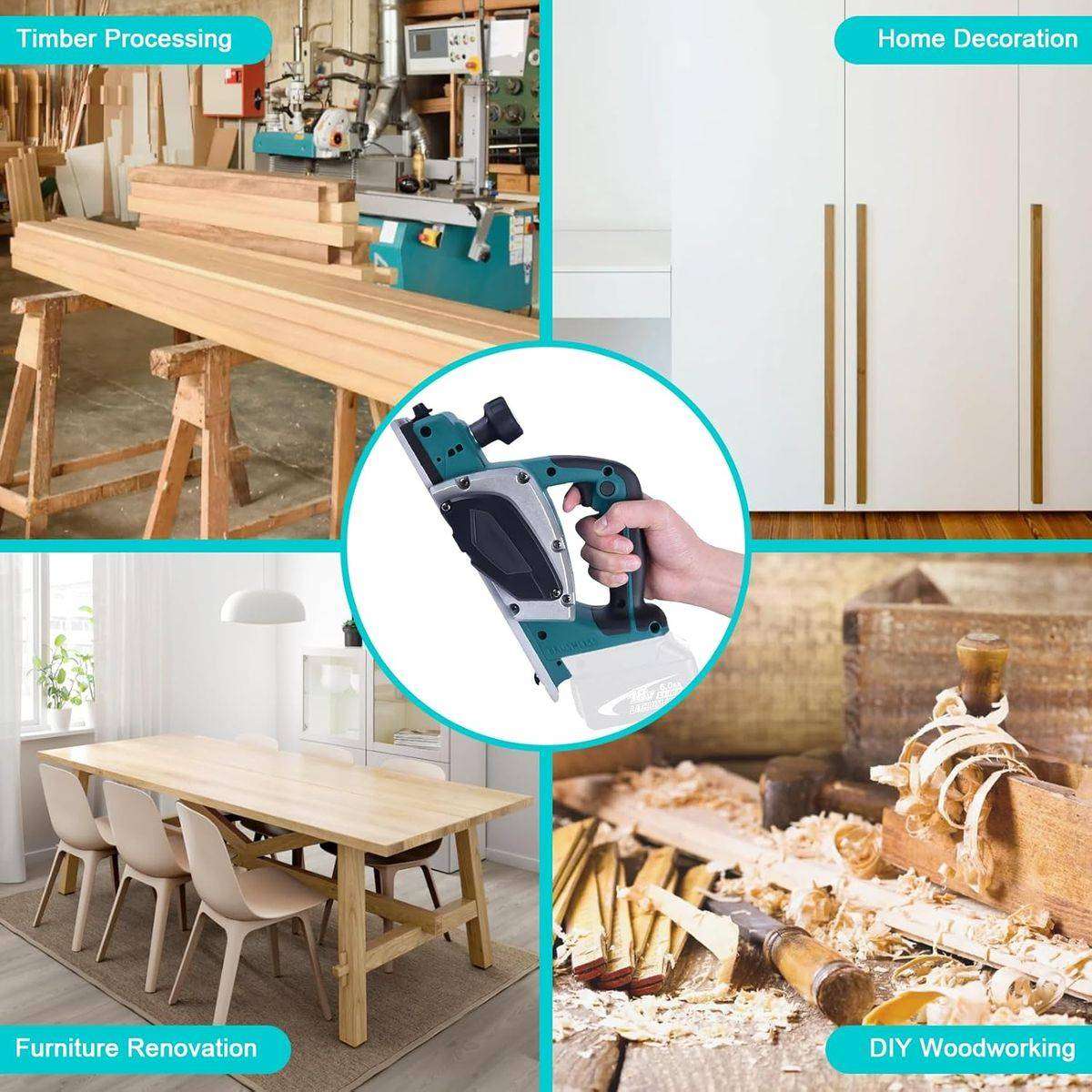 14500 RPM Handheld Electric Wood Planer, 2 Lithium Battery Packs & Gloves