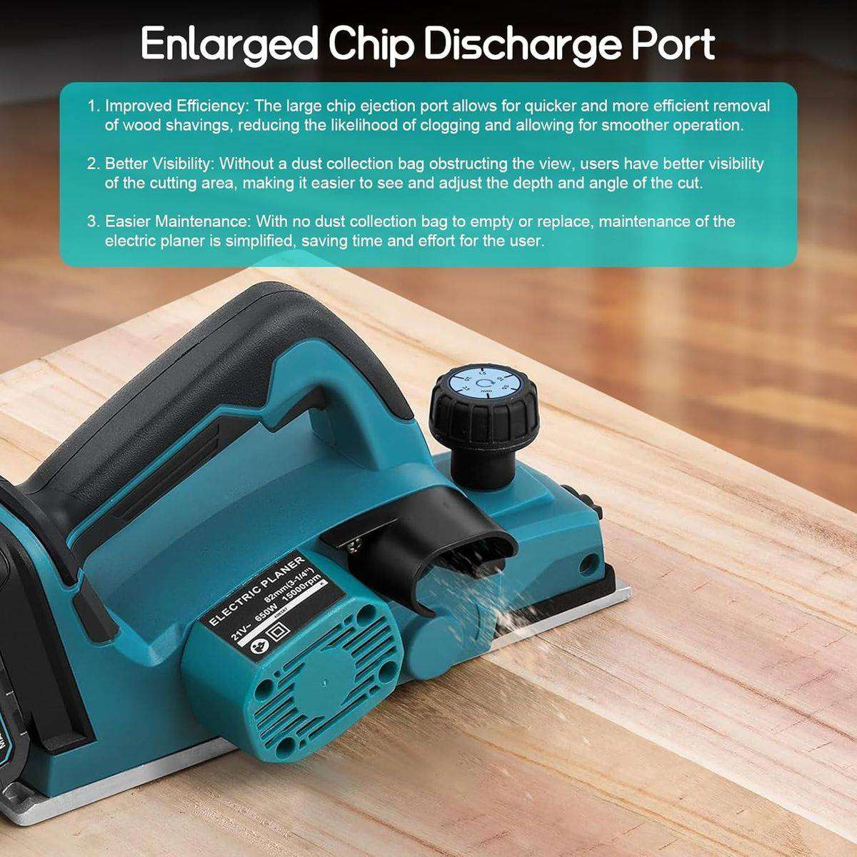 14500 RPM Handheld Electric Wood Planer, 2 Lithium Battery Packs & Gloves