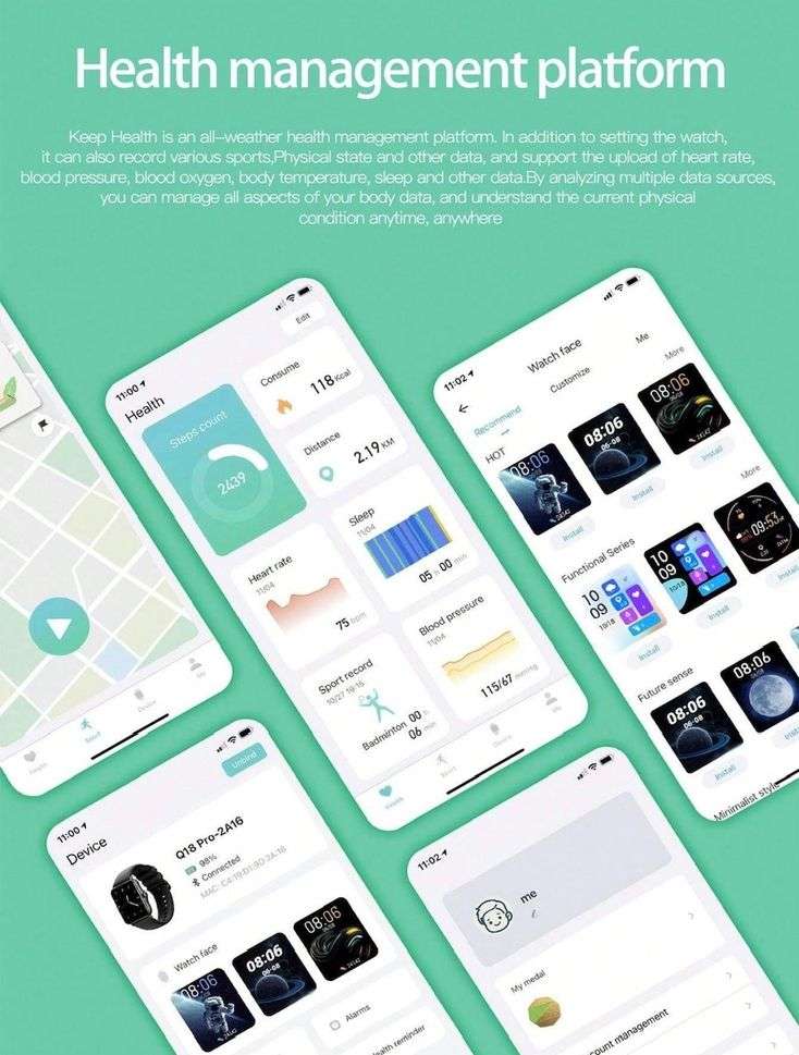 Smart Watch For Apple iOS and Android Phones Fitness Tracker - Q19