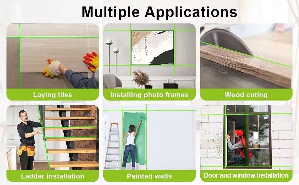 16 Line Laser Level Self Leveling 4D Green Cross Measuring Tool & Gloves