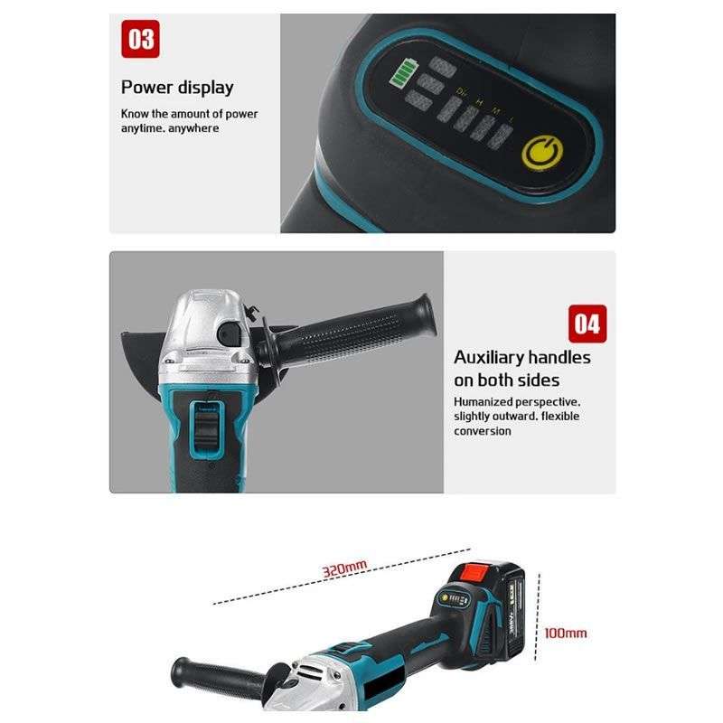 36V Cordless Electric Angle Grinder With 1 Rechargeable Battery Pack, Carry Cases & Gloves