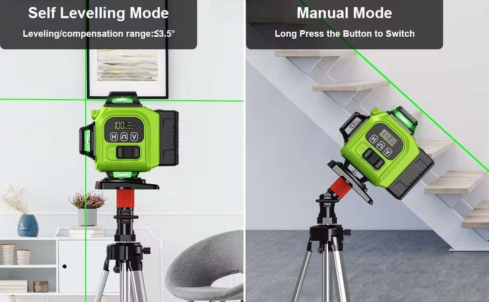 16 Line Laser Level Self Leveling 4D Green Cross Measuring Tool & Gloves