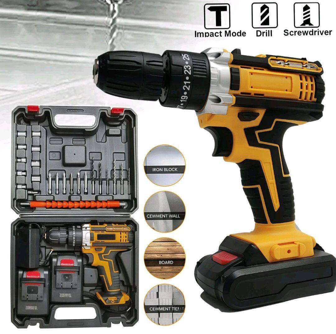 26 Piece Wireless Drill Set With 2 Lithium Ion Battery Packs & Case
