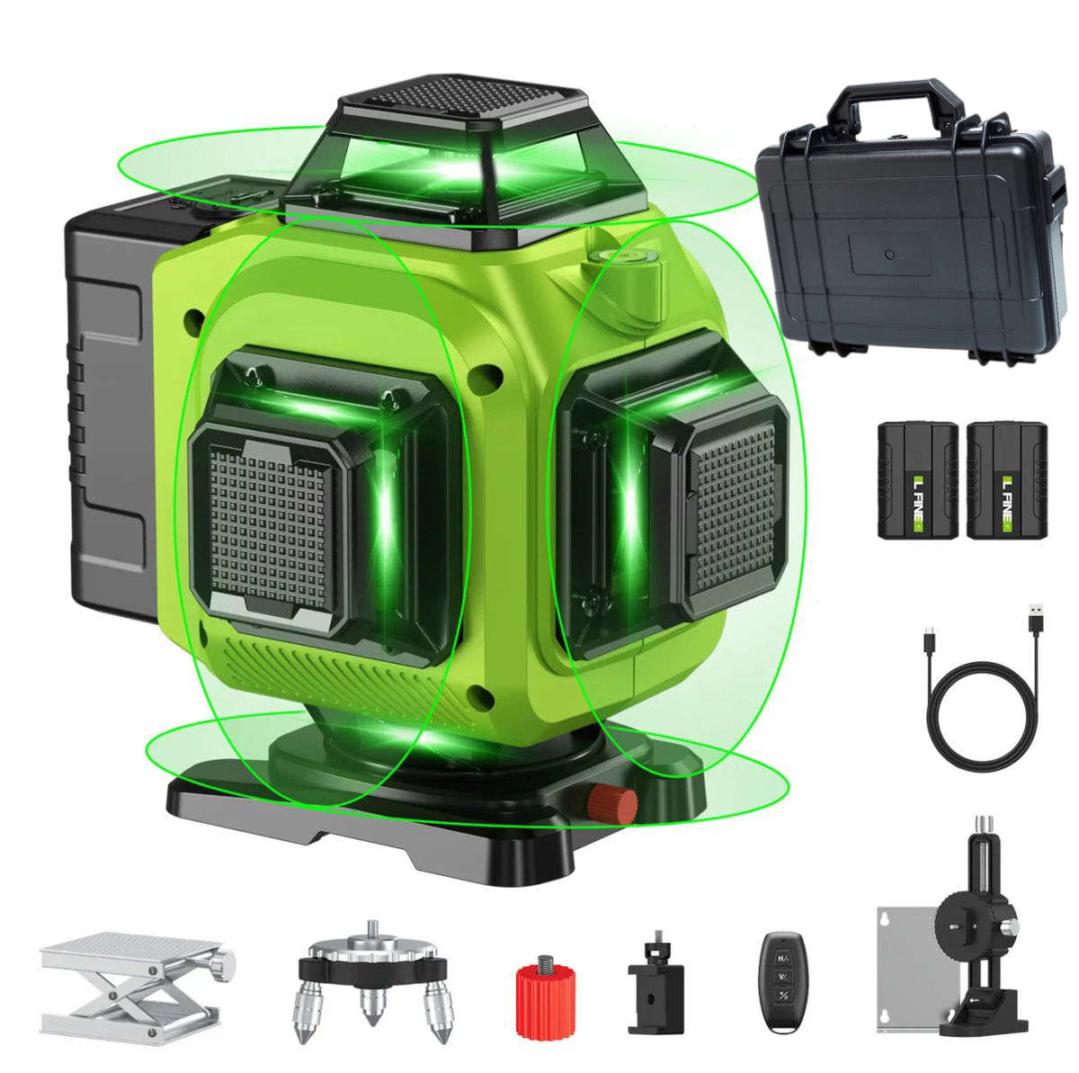 16 Line Laser Level Self Leveling 4D Green Cross Measuring Tool & Gloves