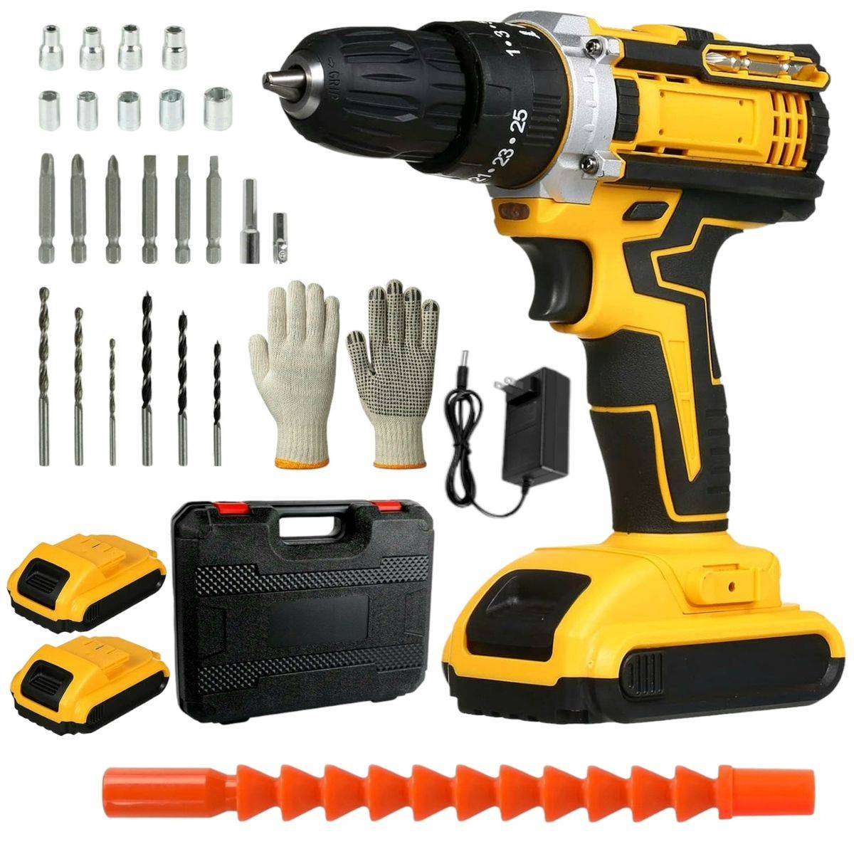 26 Piece Wireless Drill Set With 2 Lithium Ion Battery Packs & Case