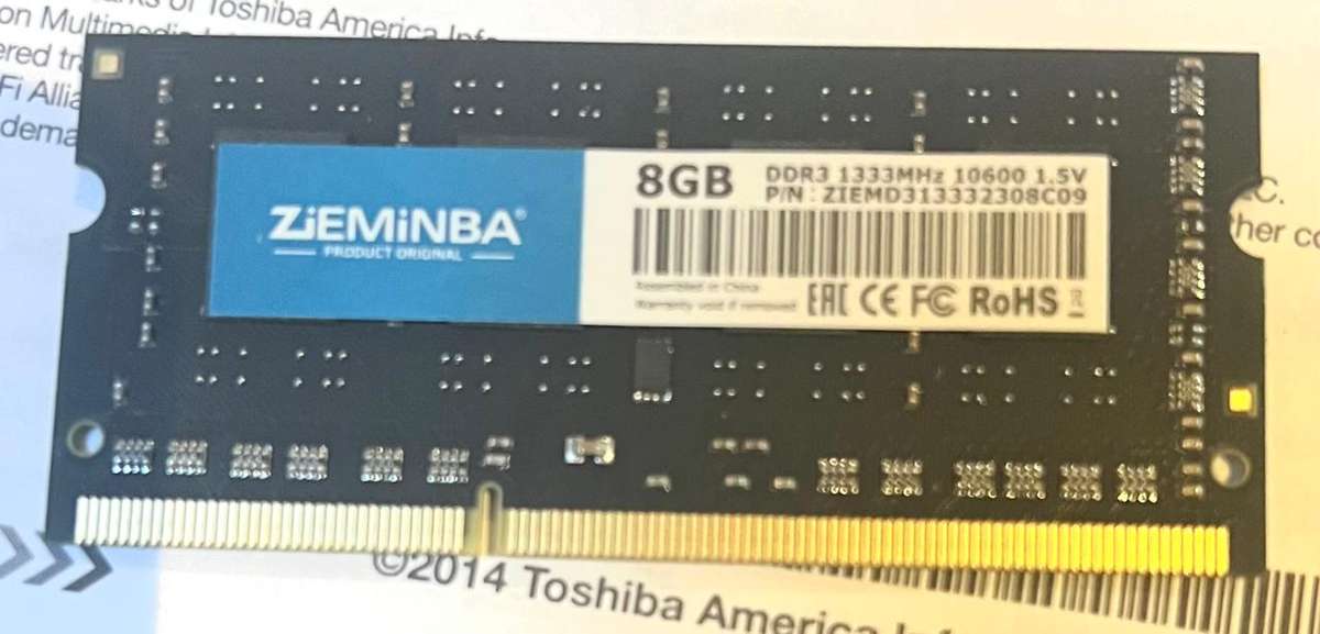 8 GB  Ram -- DDR 3--- 1333MHz    1.5 V  - make  Zieminba --