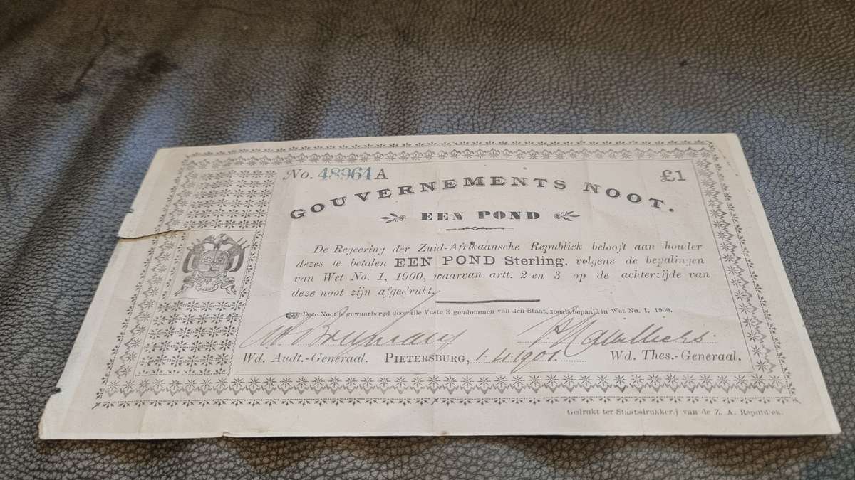 Pietersburg Gouvernements Noot Een Pond. Hand signed twice. Original.