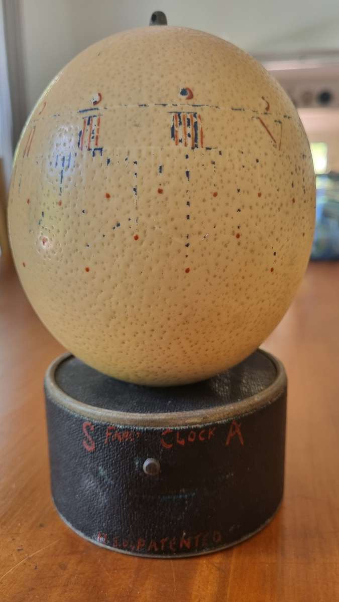 Ostrich Shell Clock. For repair or parts. Genuine German Manufacture.