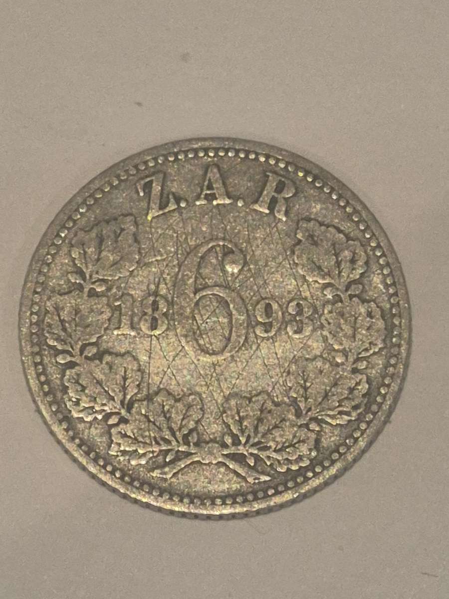 1893 Sixpence ZAR Zuid Afrikaansche Republiek. Ou Transvaal.