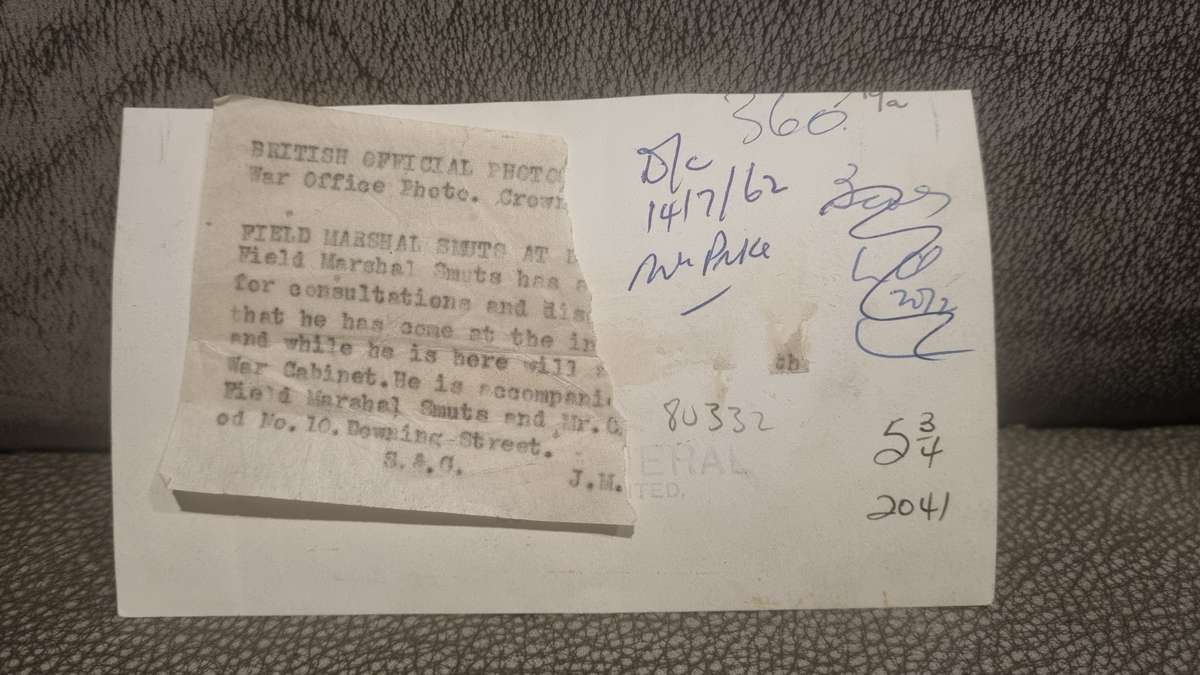 Original press photograph of Winston Churchill and Jan Smuts taken during World War 2