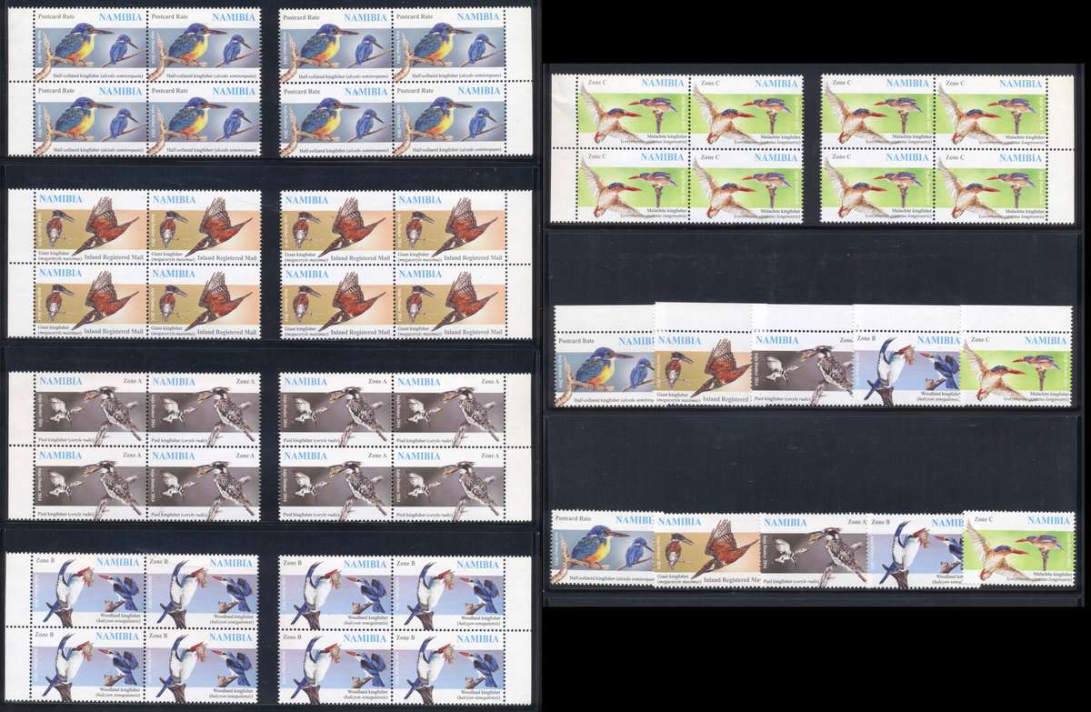 Namibia 2014 Kingfishers Superb sets in Marginal Blocks , Margin singles and singles