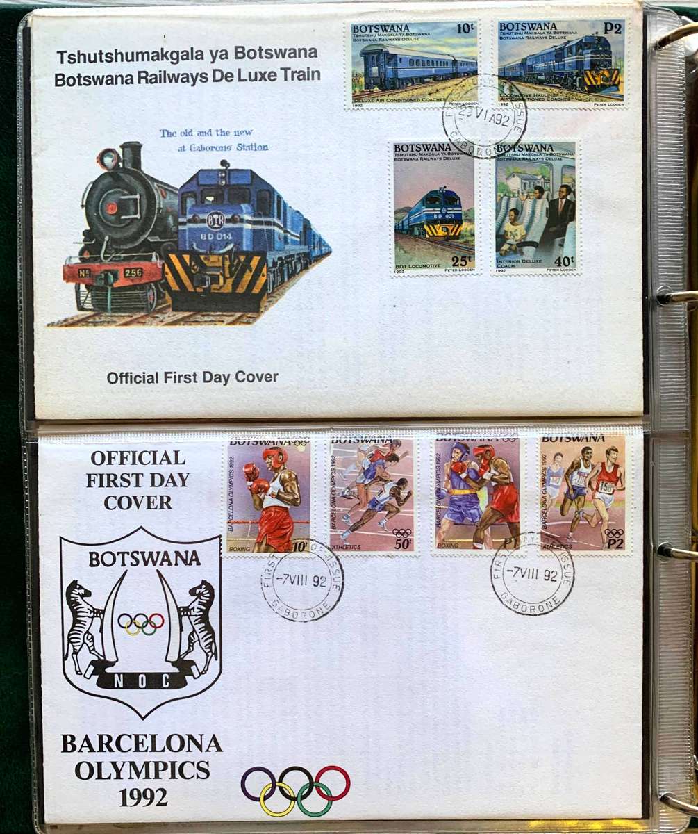 Botswana 30 x covers & some matching unmounted sets - in Ideal binder album