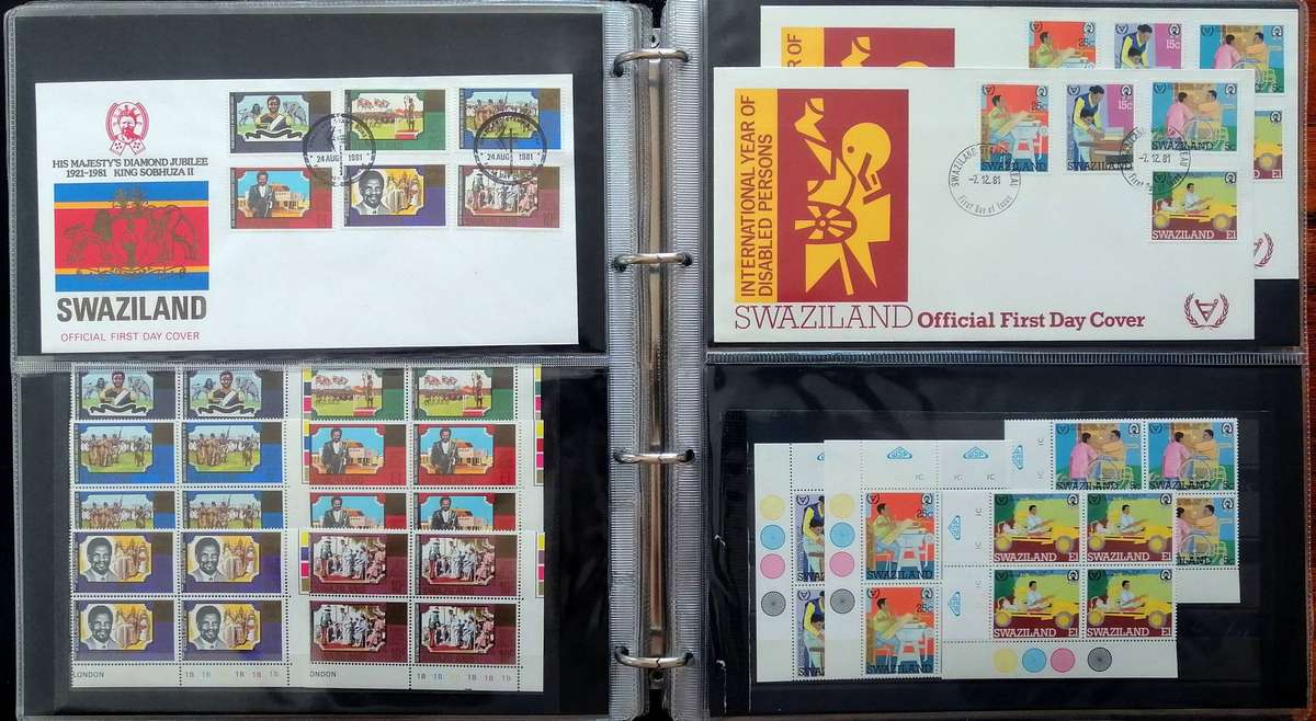 Swaziland 1980s Covers & Matching controls 50+ items in Binder album - see images