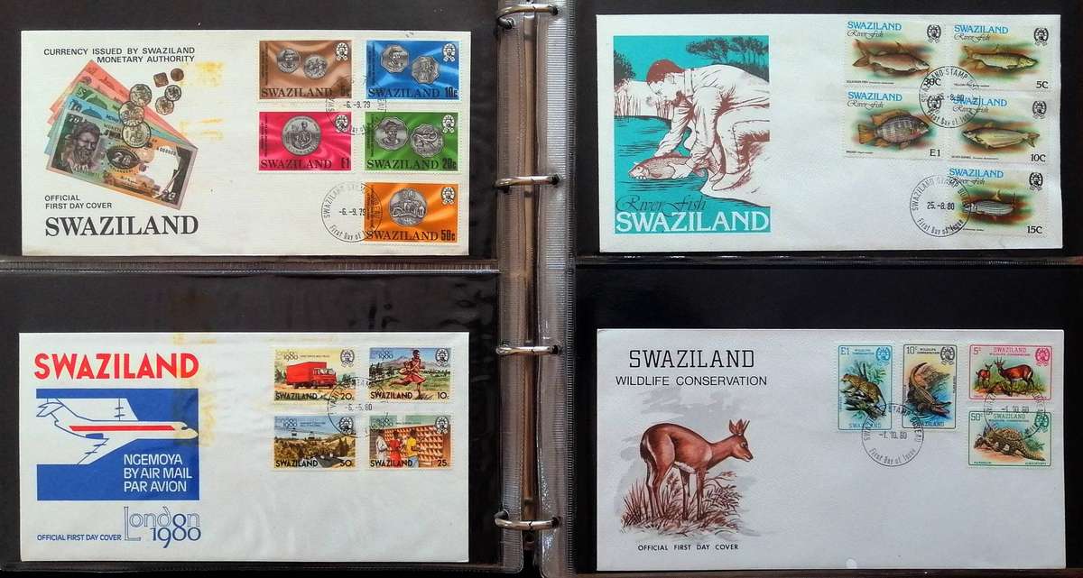 Swaziland 1980s Covers & Matching controls 50+ items in Binder album - see images