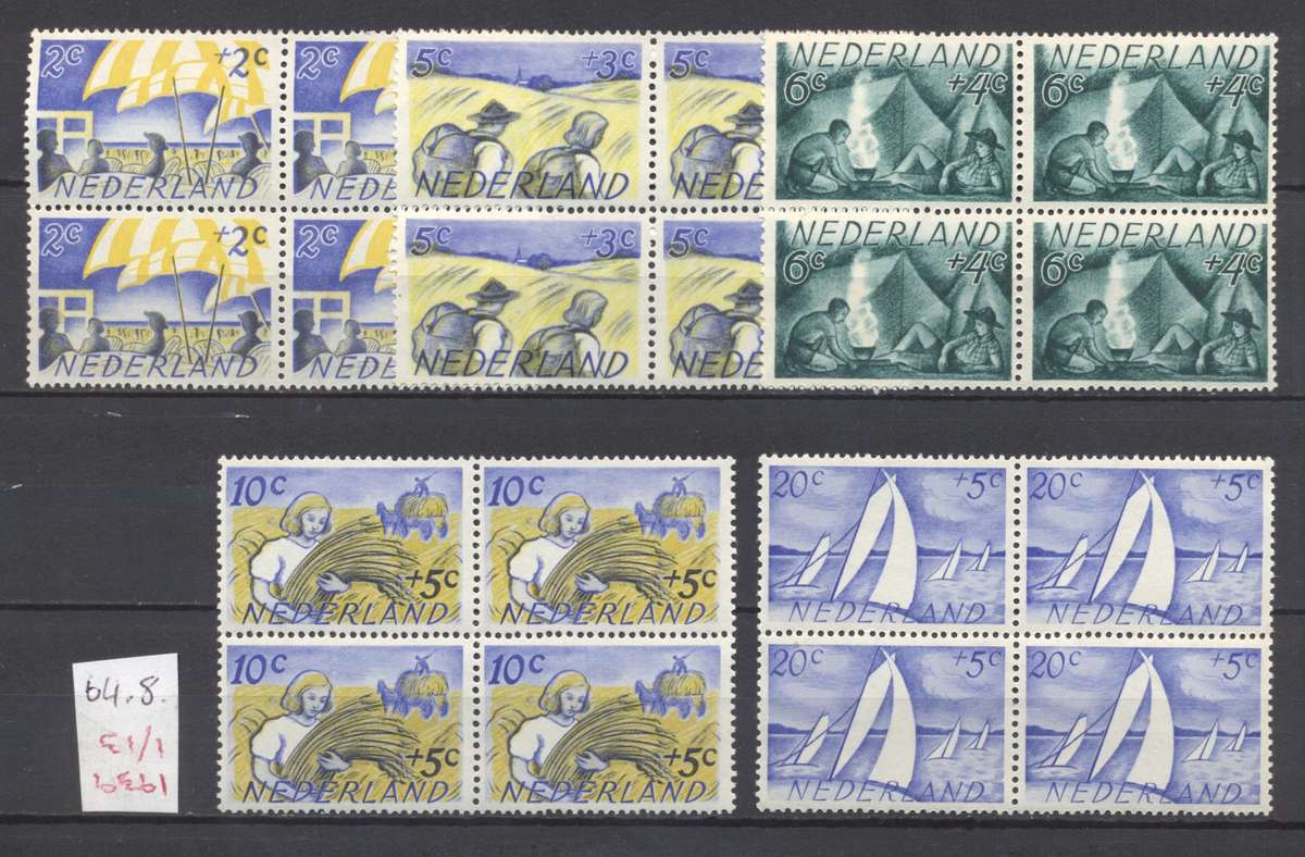 Netherlands 1949 Social relief fund in superb blocks - CV R 1500 (65 Pounds) - Read description