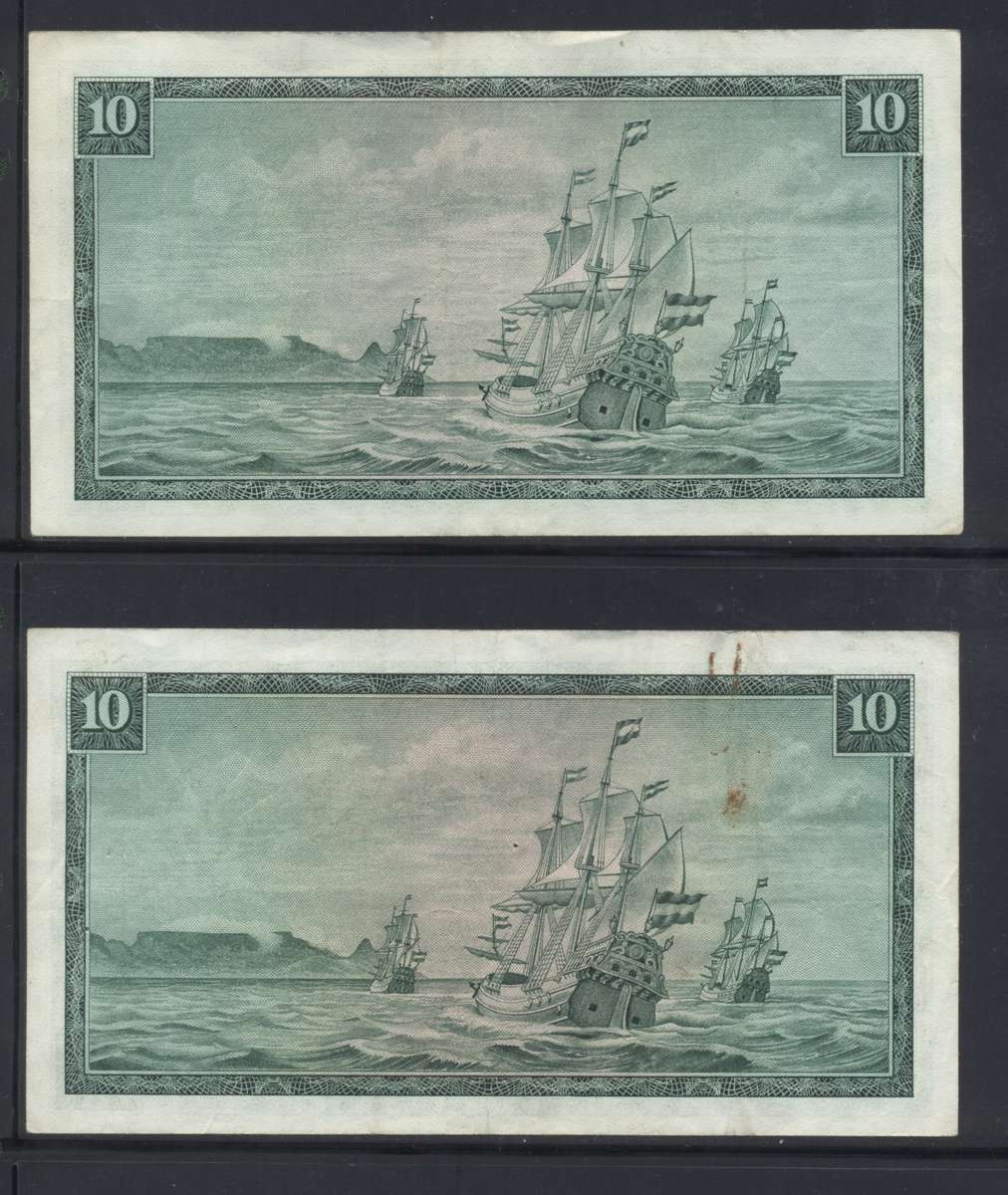 TW DE JONGH R10 x 2 - 1 with springbok wmk, 1 with V.Riebeek wmk - see images