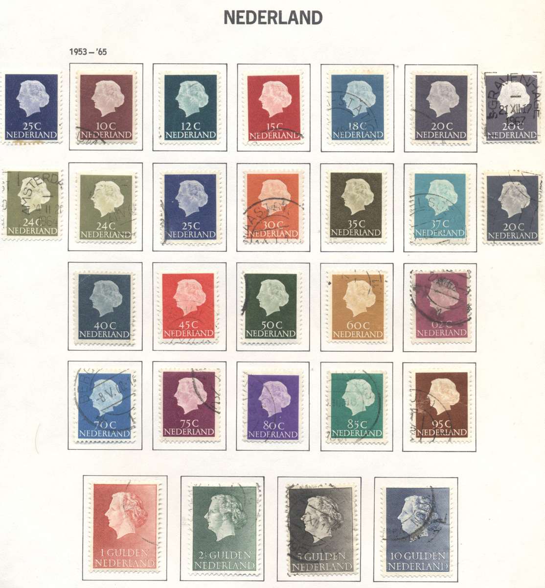 Netherlands 1953 Queen Juliana set used hinged on page