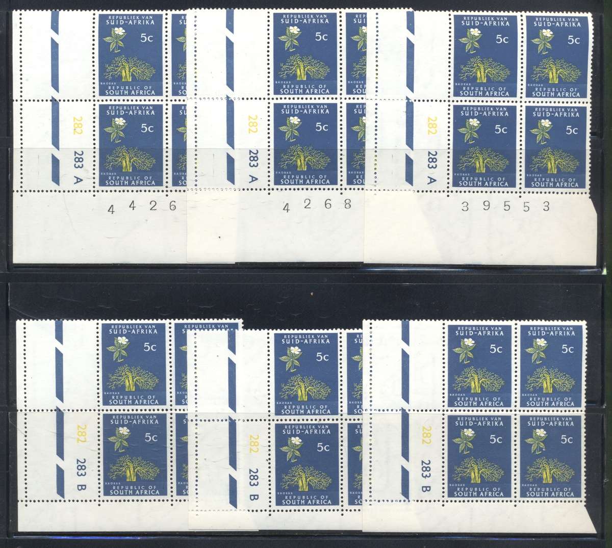 RSA 1st Definitives 30 x various superb controls in A & B - see 3 scans
