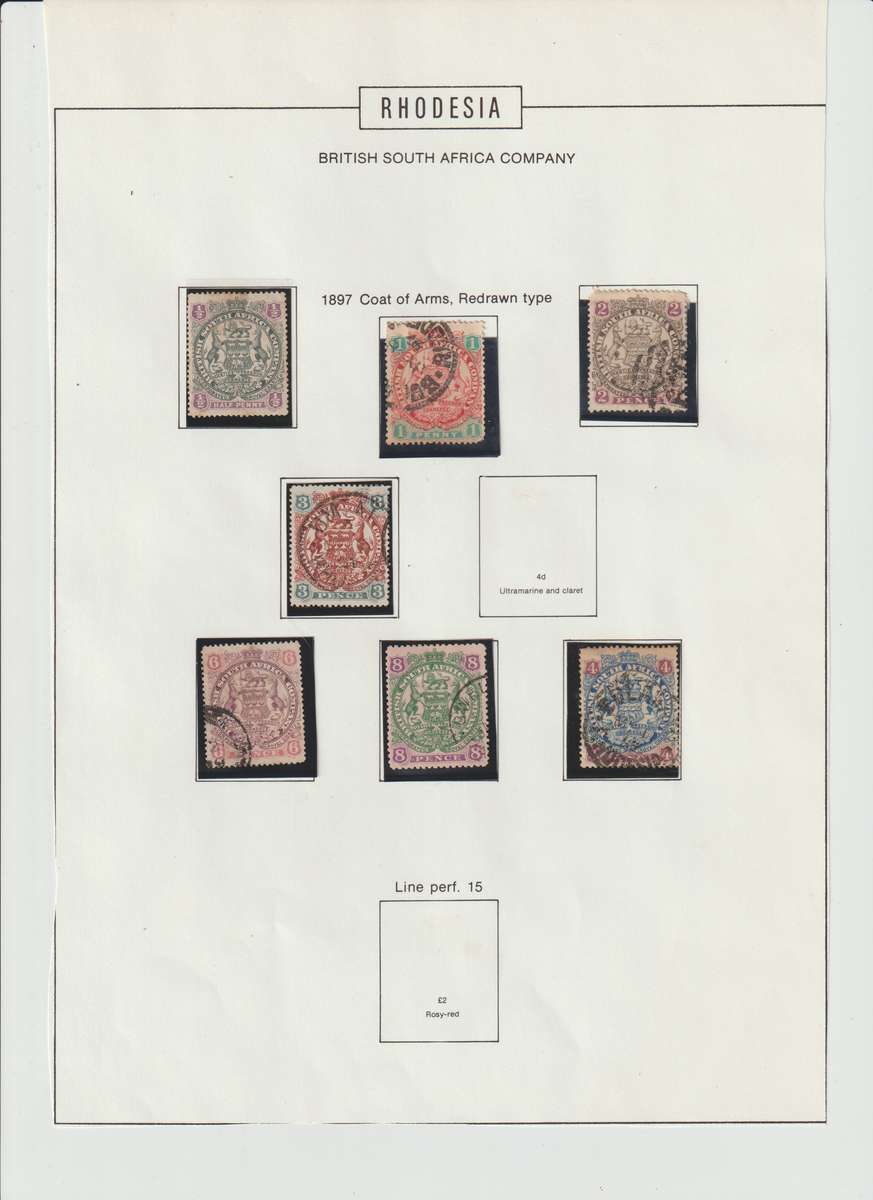 Rhodesia 18996 -1897 Definitive Issue Dot, No Dot & Redrawn type.  2 x perfins Good CV!!
