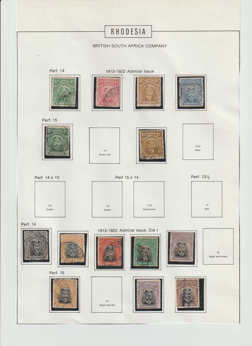 Southern Rhodesia 1913 - 1924 BSAC, Postage & Revenue "Admirals different Perfs . As received .