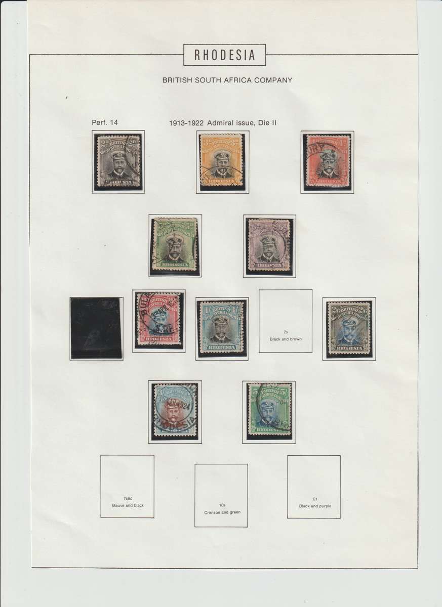Southern Rhodesia 1913 - 1924 BSAC, Postage & Revenue "Admirals different Perfs . As received .