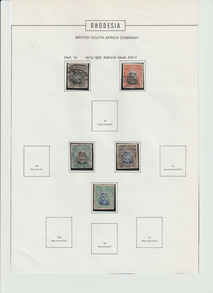 Southern Rhodesia 1913 - 1924 BSAC, Postage & Revenue "Admirals different Perfs . As received .