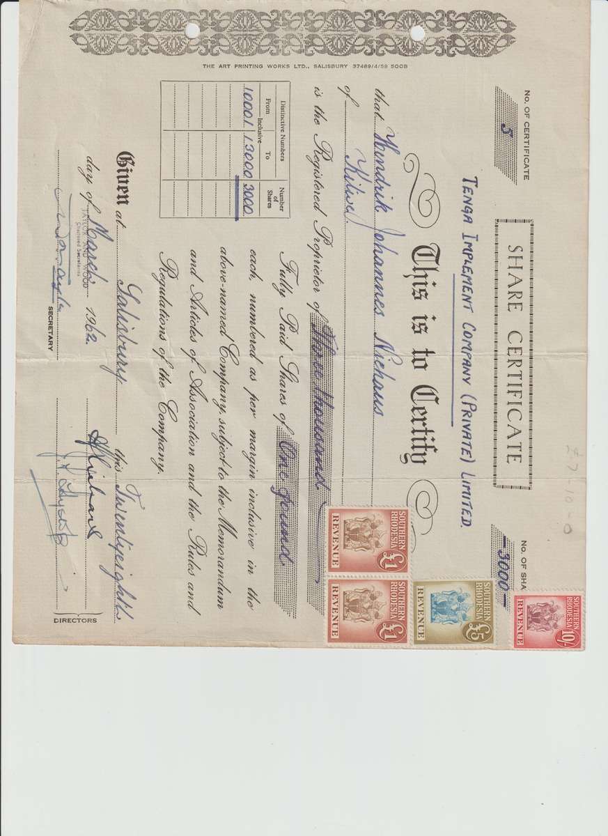 Southern Rhodesia, Rhodesia Revenue & Postage dues & Complete revenue document. (See Sca )