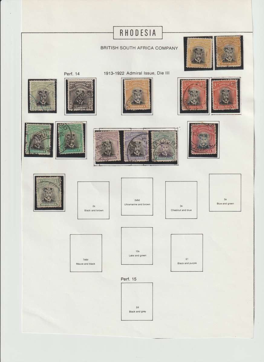 Southern Rhodesia 1913 - 1924 BSAC, Postage & Revenue "Admirals different Perfs . As received .