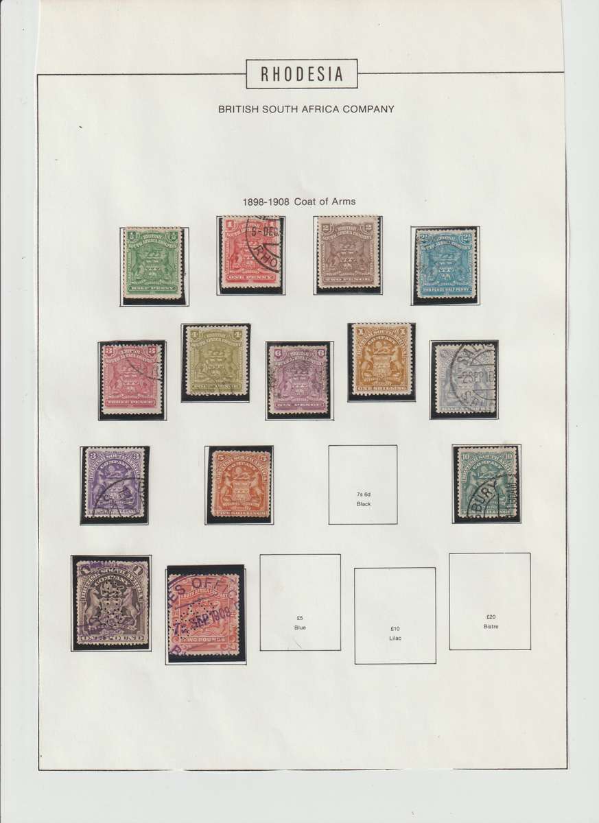 Rhodesia 1898 -1909 Coat of Arms & Overprints Selection,2 X perfins Good CV  (See Scans !!!)