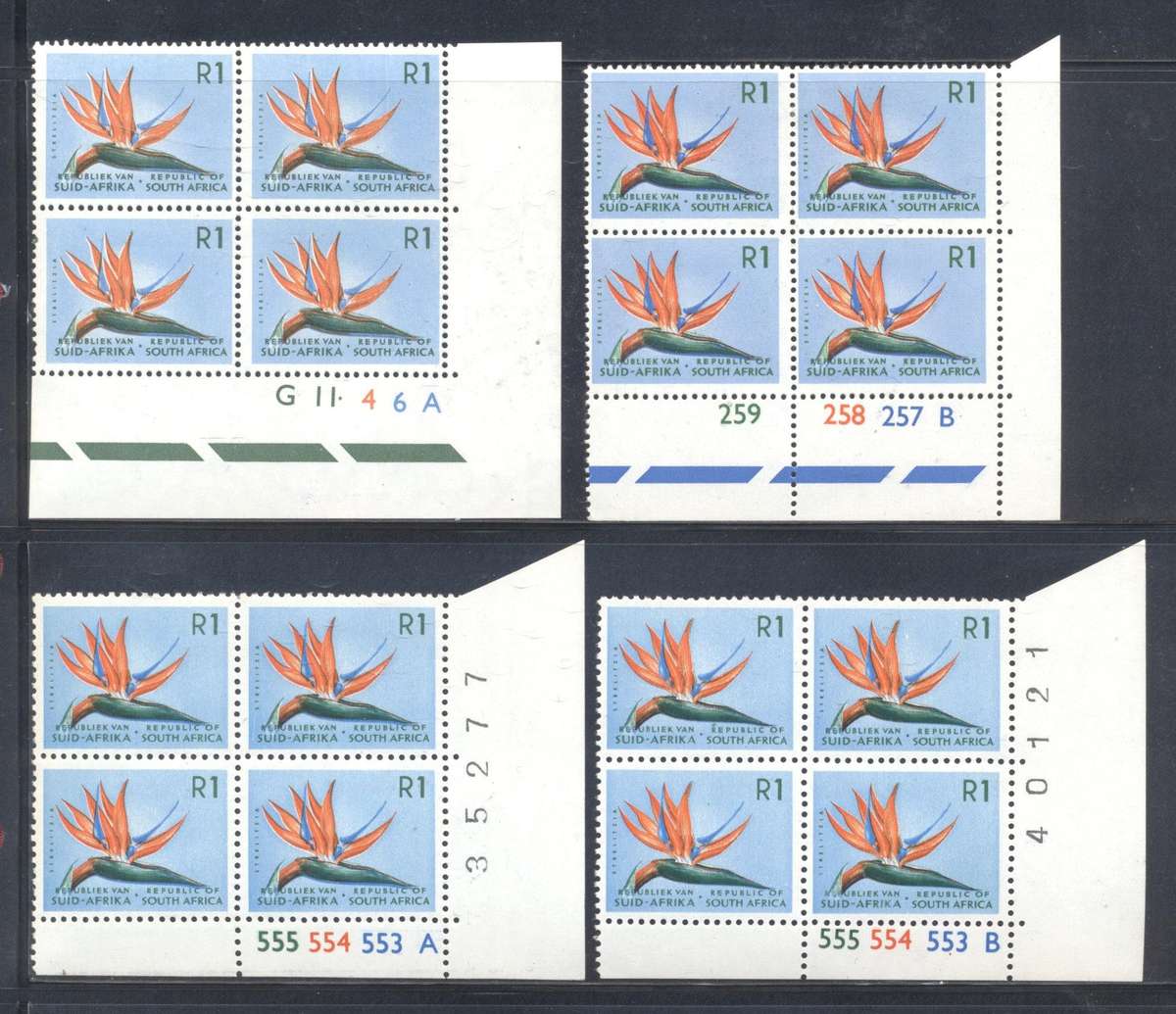 RSA 1st Definitives various printings R1 Blocks x 4 - Superb / one light hinge