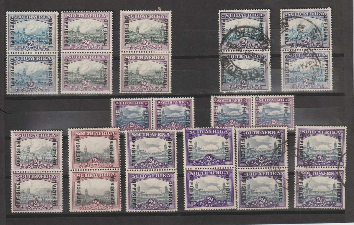 1928 - 1950 Selection of 2d Official pairs, shades. **m,*m,*u . High CV. See Scans.