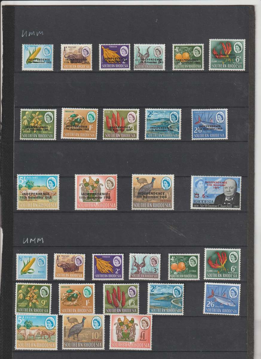 Rhodesia 1966 Independence & Definitive issue selection Inc trials JH3 Paper.  **m, *m, u selection