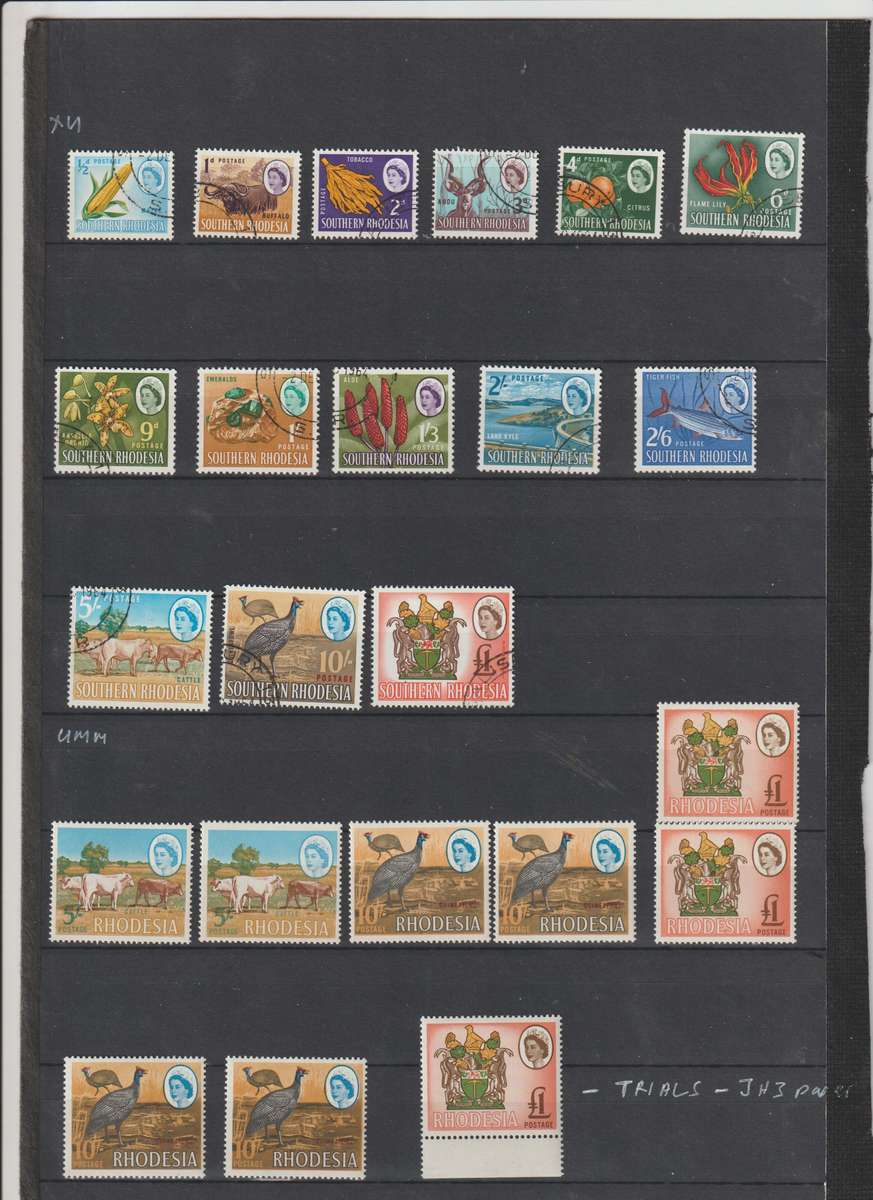 Rhodesia 1966 Independence & Definitive issue selection Inc trials JH3 Paper.  **m, *m, u selection
