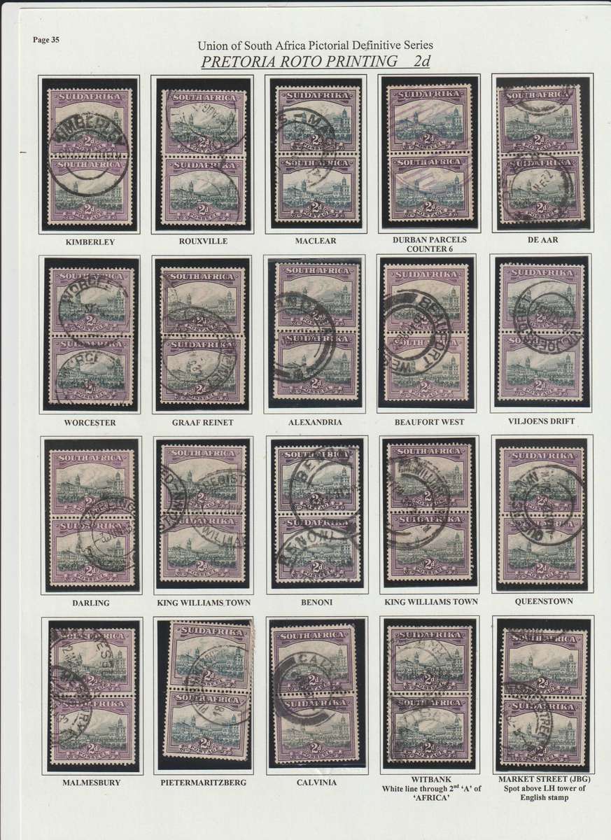 Union of South Africa Pretoria roto 2D printing postmark comprehensive selection. *U See Scans.