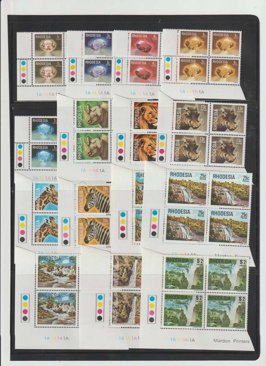 Rhodesia 1967 - 1978 corner blocks, blocks etc.  ** m. See Scans
