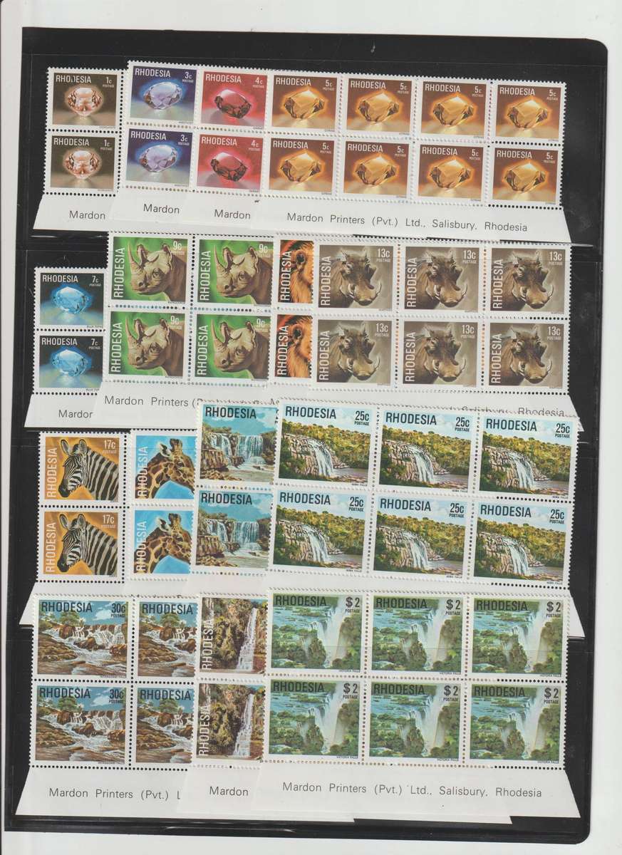 Rhodesia 1967 - 1978 corner blocks, blocks etc.  ** m. See Scans