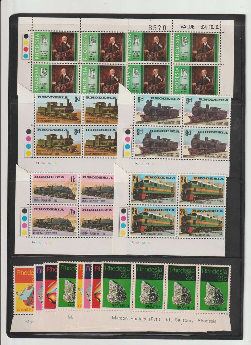 Rhodesia 1967 - 1978 corner blocks, blocks etc.  ** m. See Scans
