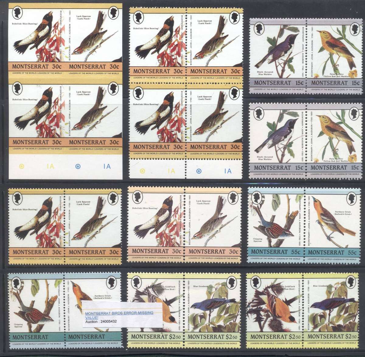 Island Birds Selection - 2 varieties - Imperf & MISSING VALUE - Superb Unmounted