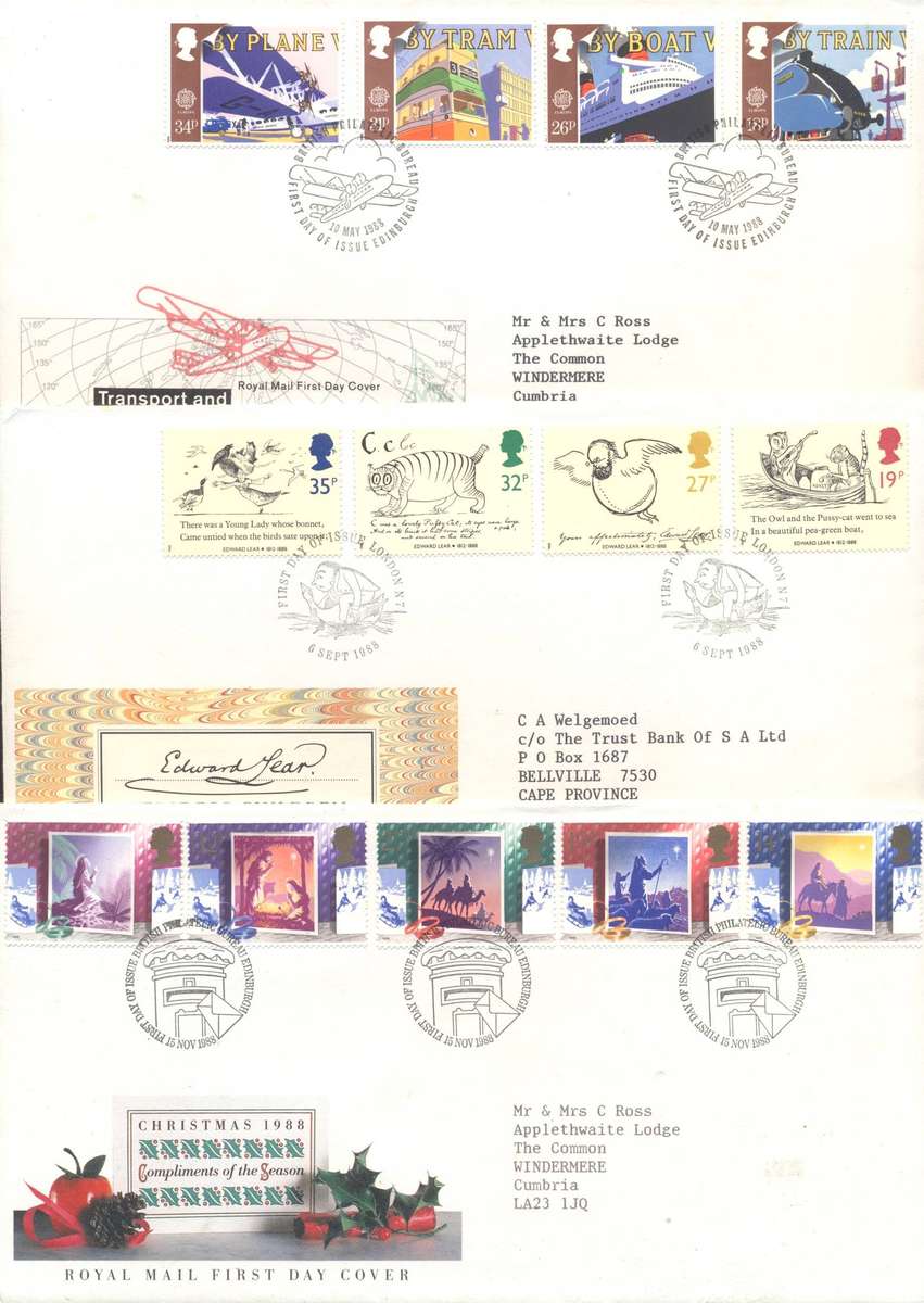 Great Britain 1988 Sets (6) (Unmounted & CTO ) and matching covers - see 3 scans