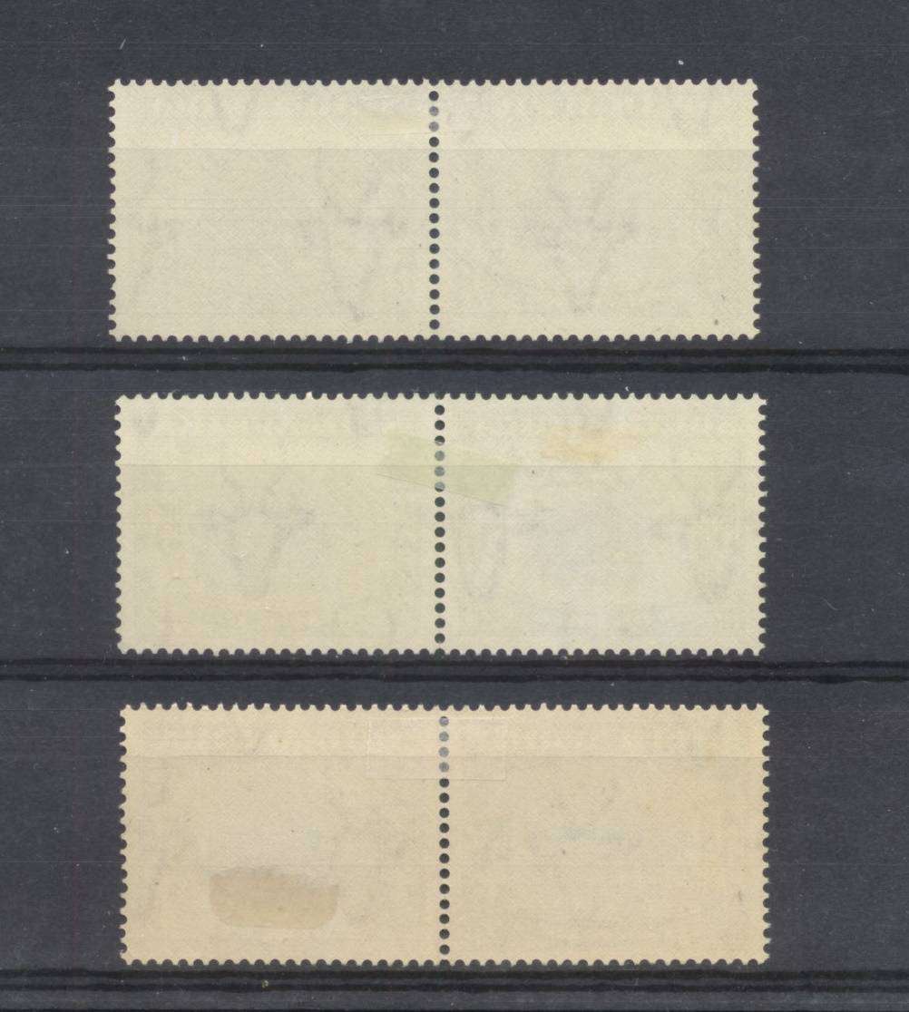 1947/54 CC 121a Black & Deep Yellow Green 5s pairs x 3 - Mint Light Hinge CV R 4500