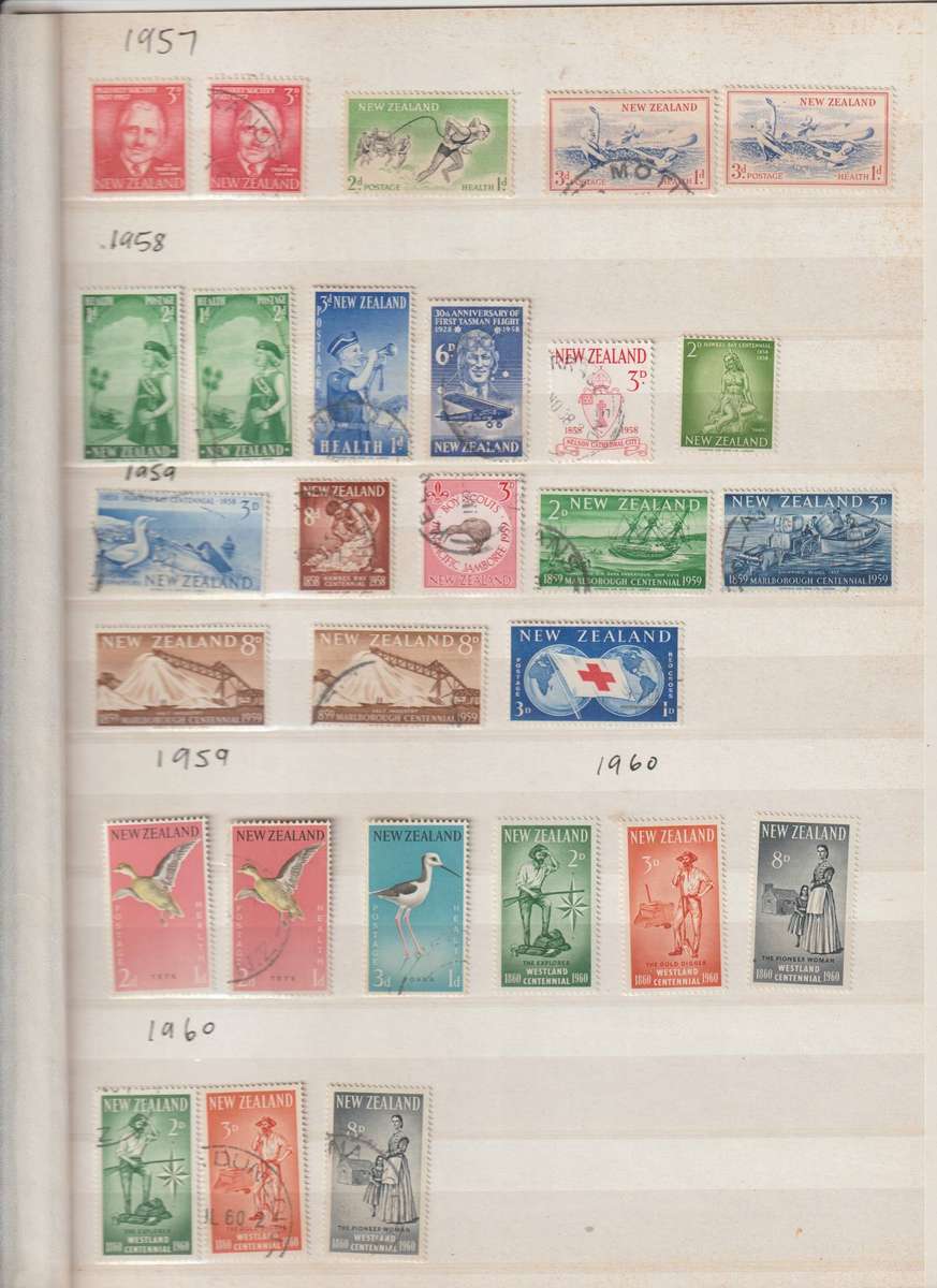 New Zealand 1953 - 1960 **m, *m, used selection. Good CV. See Scans.