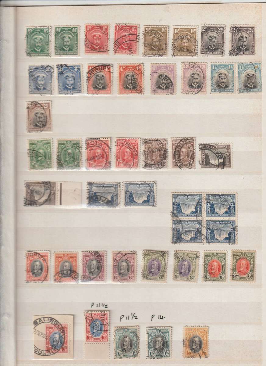 Southern Rhodesia 1924 - 1940 used High CV selection, note Admiral perf variations. See Scans.