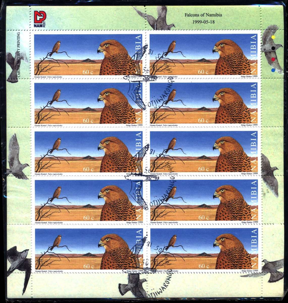 Namibia 1999 Falcons Full set of 4 sheetlets ( CTO Cancelled as per scan )
