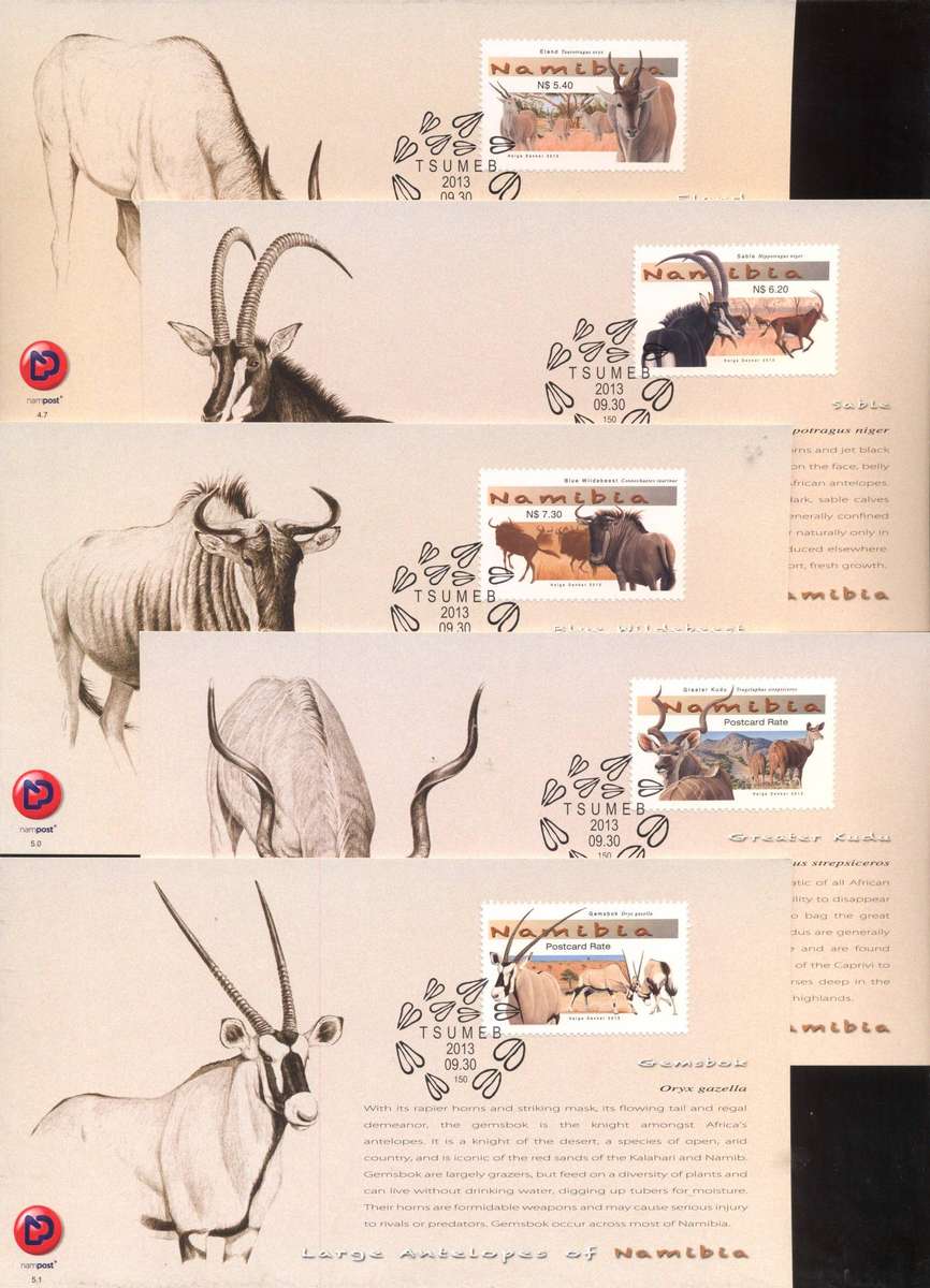 Namibia 2013 Largel Antelopes Postcards set of 5 - Superb condition