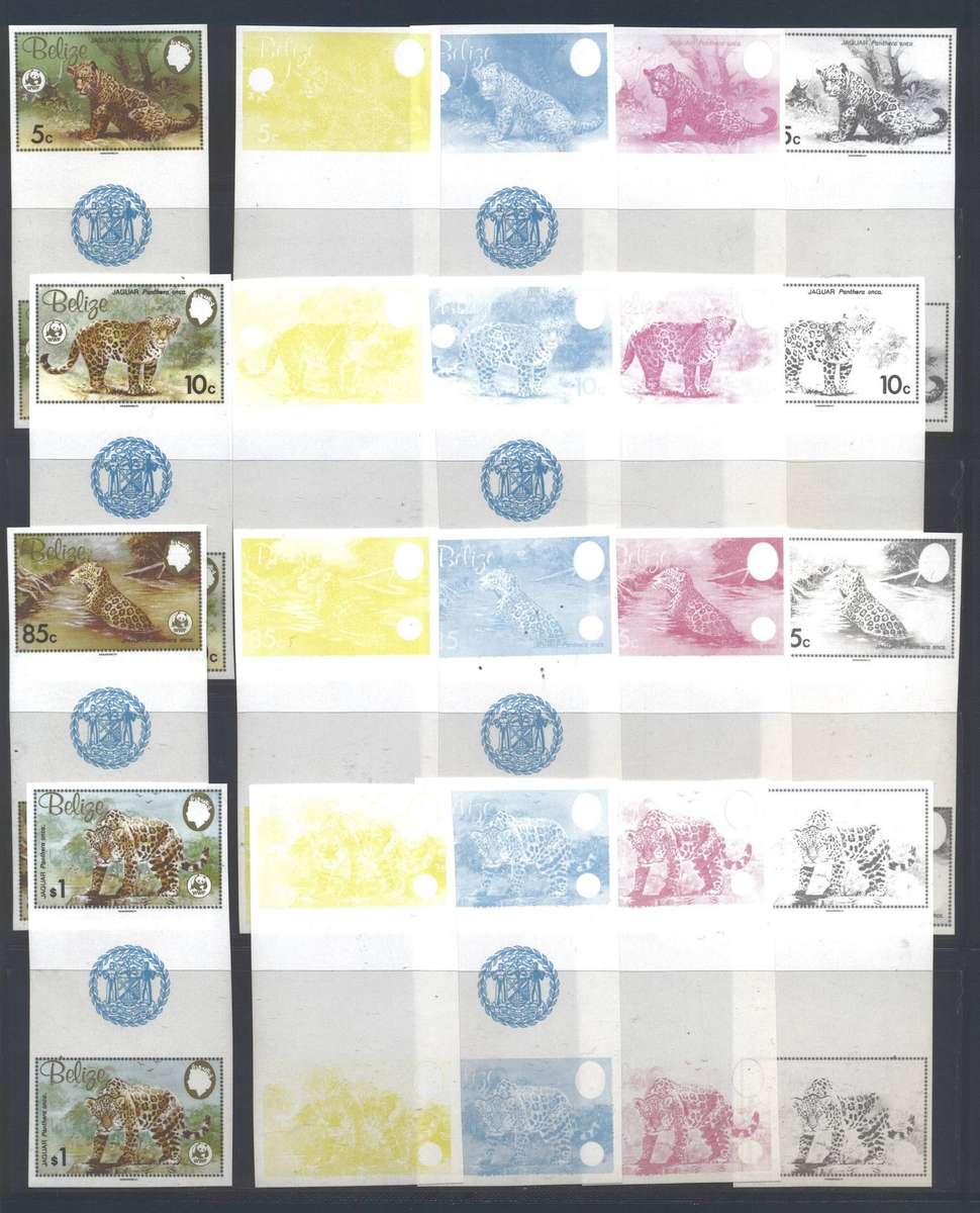 Lovely Belize 1983 WWF Jaguar Issue- Imperf Gutter Pairs set & Color trials gutter pairs set -Superb