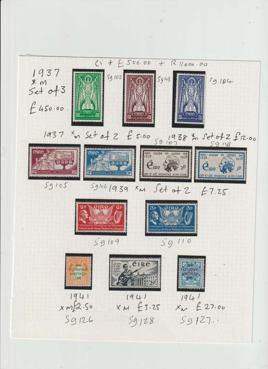 1937 -1941 Ireland Complete sets *m CV + R 11000.00. See Scan.