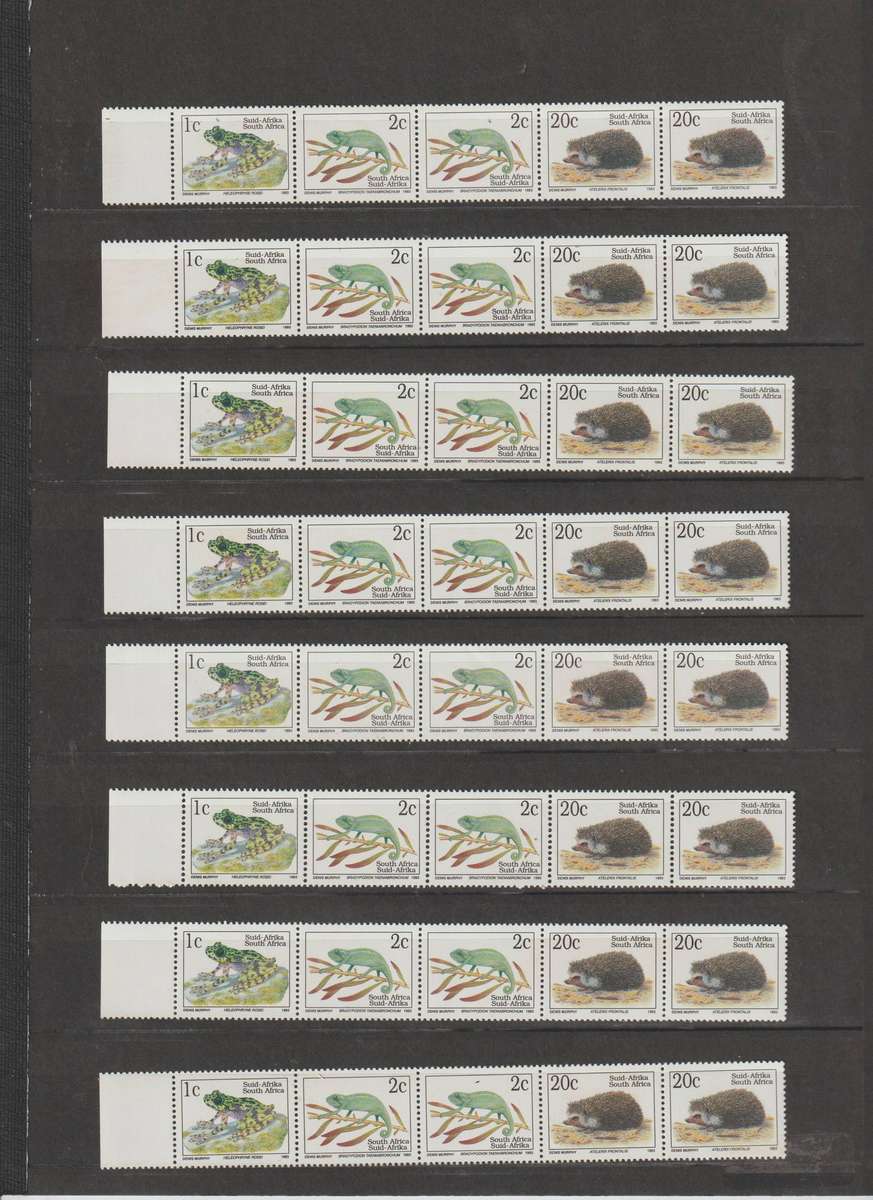 RSA 1993 -1997 6 Definitive series. Endangered Fauna strips, sheets. Good Value. See Scans.
