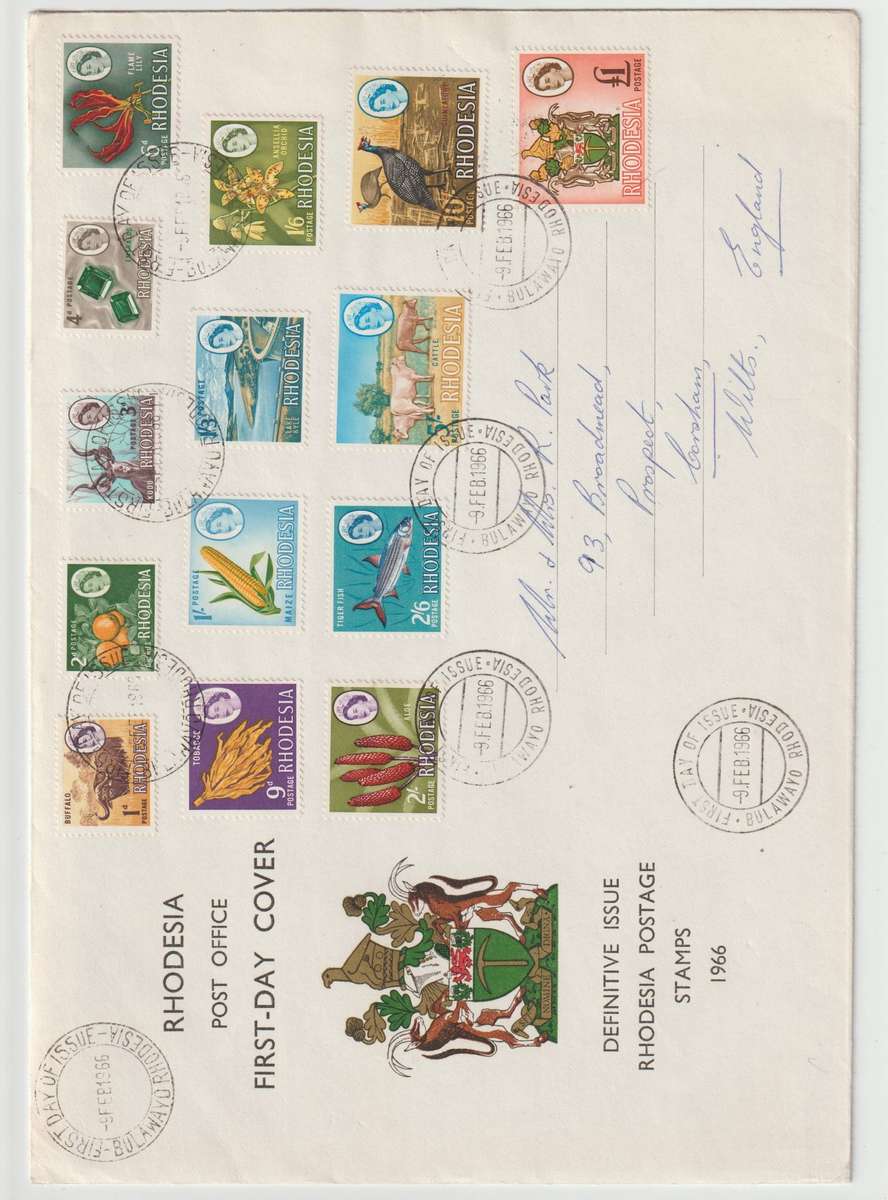 1966 Southern Rhodesia definitive issue C/Set UMM & FDC +/- R 900.00. See Scans.