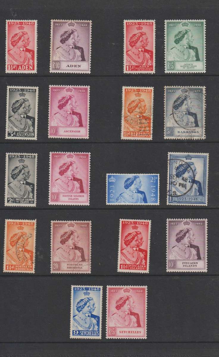 Royal Silver Wedding 1948 -1949 9 Sets. **M, *M, Used .CV +R 7250.00. See Scan.