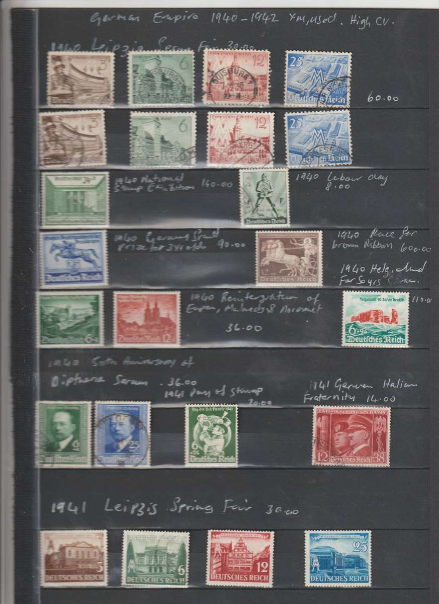 1940 - 1942 German Empire *M, Used Stamp Selection CV + R 1500.00. See Scans.